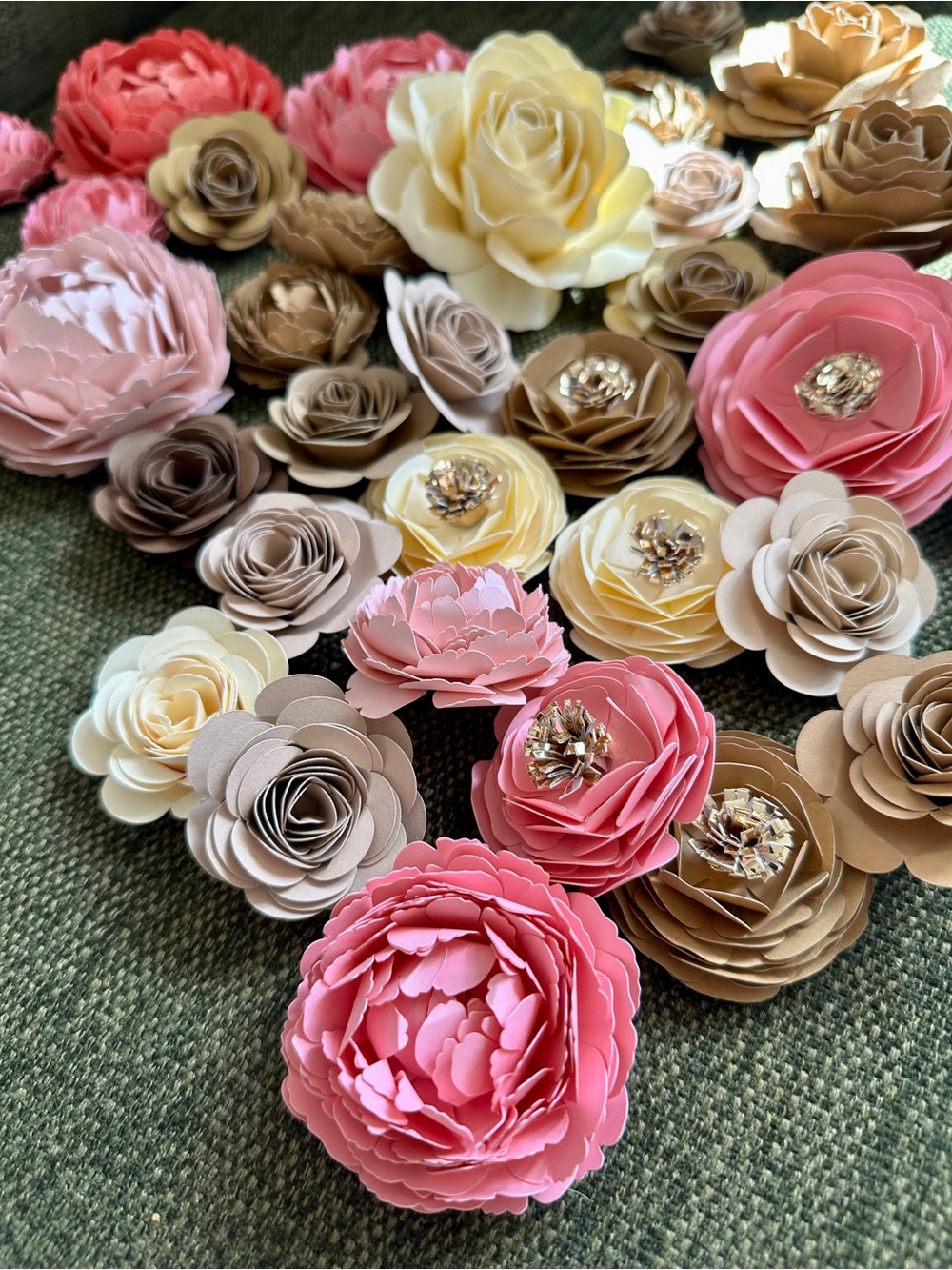 35 Paper Flowers peonies - event decor roses table setting decor - pink and gold